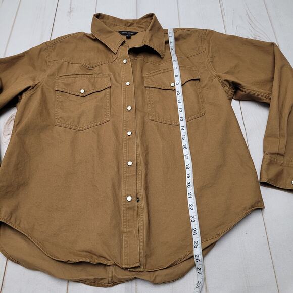 Banana Republic factory western pearl snap tan brown shirt shacket LS - Picture 2 of 6